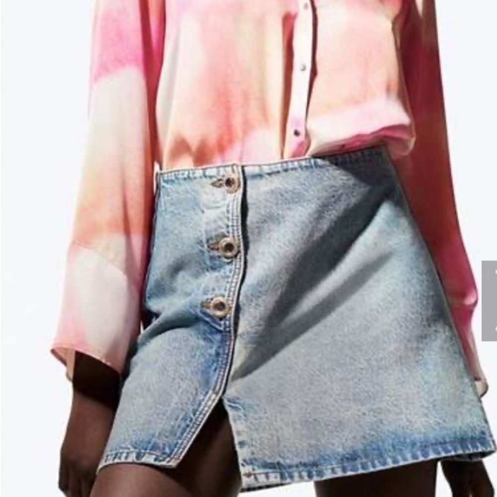 Denim Button-Front Skirt